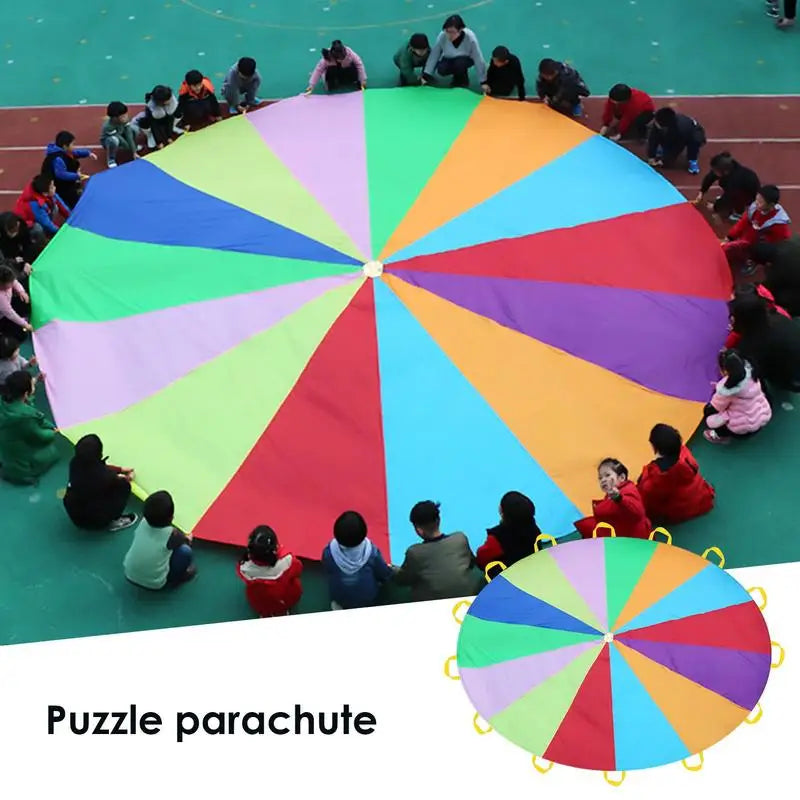 2/6m Diameter Kids Outdoor Teamwork Game Prop Rainbow Parachute Toys Jump Bag Bounce Play Mat School Activity Puzzle Game