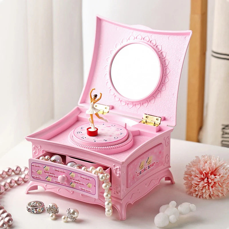 Classical Rotating Dancer Ballerina Piano Music Box Jewelry Organizer Ballerina Wind-Up Music Box Storage Organizer With Mirror