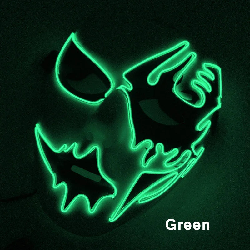 LED Hand-Painted Mask Halloween Carnival Masquerade Cosplay Horror Accessory Men's Mask Weird Face Mask Glowing Mascara Disfraz