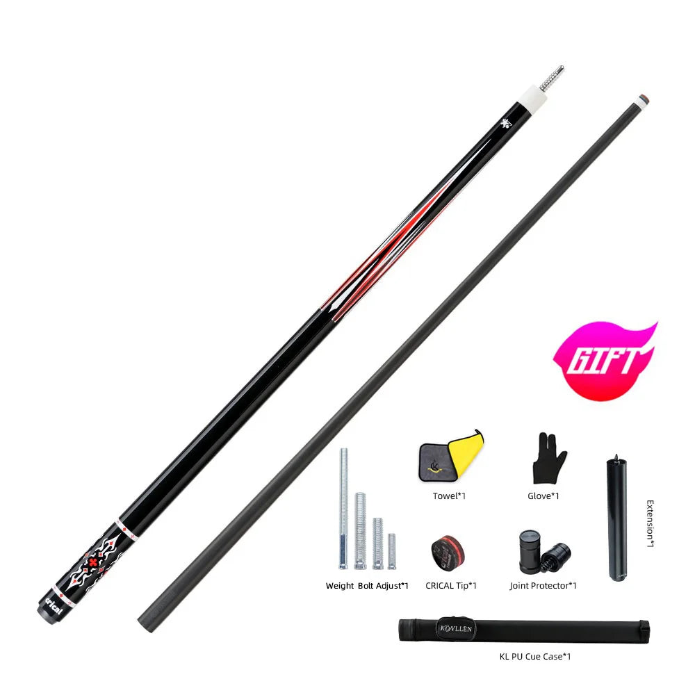 CRICAL CL-PRO Carbon Fiber Pool Cue Stick With 12.5mm Tip 3 * 8/8 Joint Pin Low Deflection for Professional 1/2 Billiard Cue