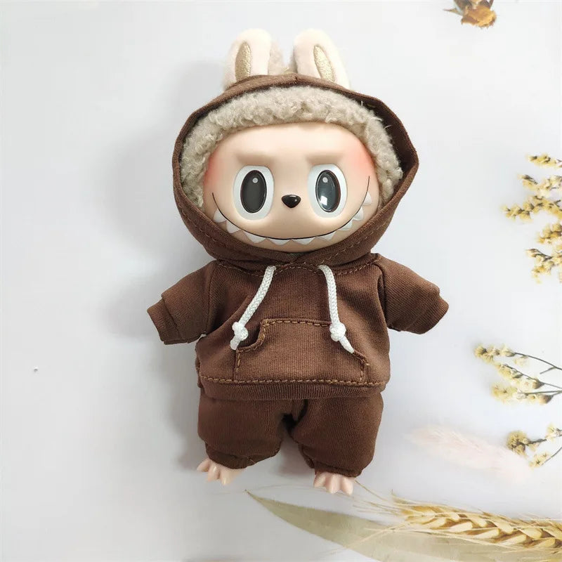 17cm Labubu Doll's Clothes the Monster Outfit Accessories Clothing DIY Kids Gift Girls Hooded Sweatshirt Pants Shoes White E25V