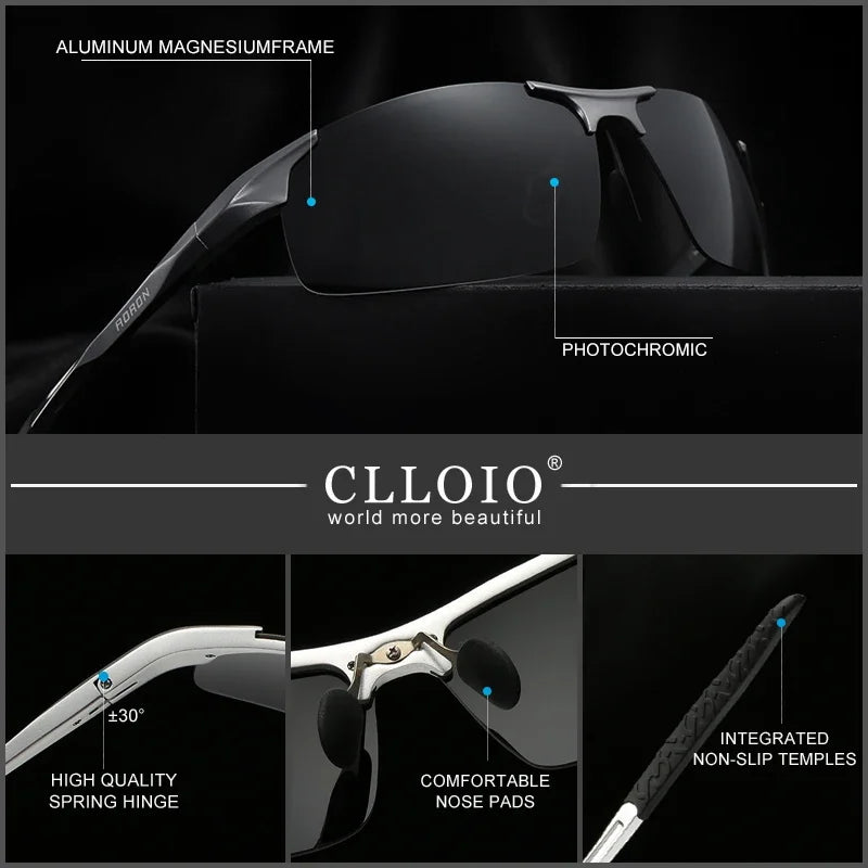 CLLOIO Brand Men's Polarized Sunglasses Aluminum Frame UV400 Anti-Glare Sun Glasses Male Driving Glasses Rimless Oculos De Sol