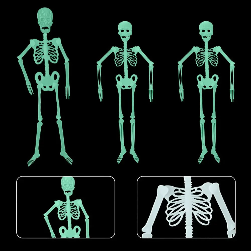 Luminous Hanging Skeleton Movable Glow Fake Skull Scary House Pendant Props Halloween Party Home Yard Outdoor Garden Decoration