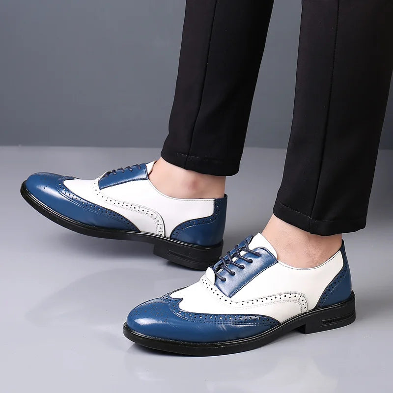Luxury Designer Patent Leather Shoes Men Pointed White Black Mixed Oxfords Wedding Dress Formal Footwear Zapatos Hombre