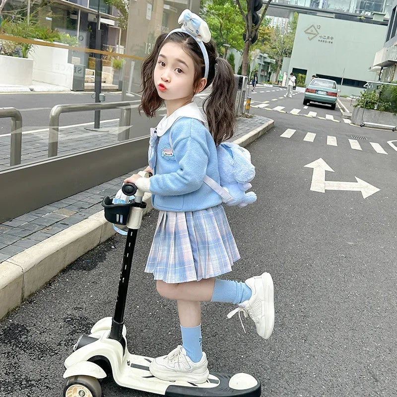 Sanrio Cinnamoroll Children's CosPlay Academy Style Pleated Skirt Girl Autumn Princess Dress Kids JK Uniform Birthday Party Gift
