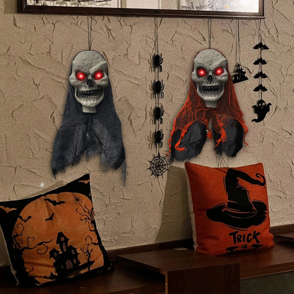 2PCS Halloween Decorations Party Hanging Skull Skeleton Ghost Ornament Horror Props Haunted Home Decoration Halloween Outdoor