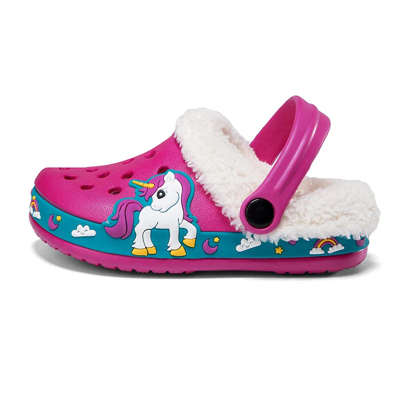 Winter Kids Sandals Fleece-Lined Non Slip Children Slippers Girls Shoes Unicornio Mules & Clogs Cartoon Cute Infant Garden Shoes