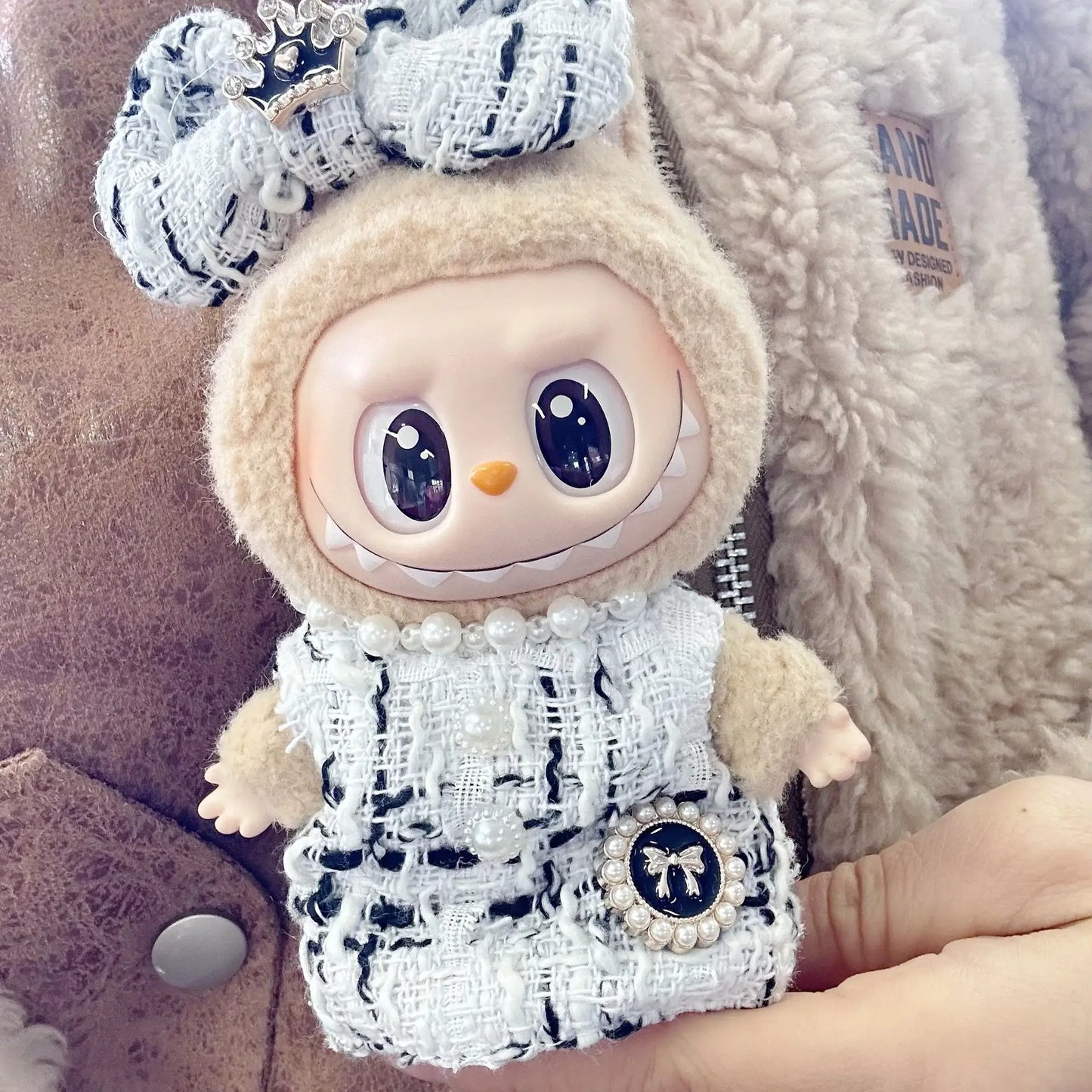 Doll Clothes Outfit Accessories Labubu Clothes Designer Black and White Plaid Dress Set DIY Mini Dolls Clothing Girl Gift