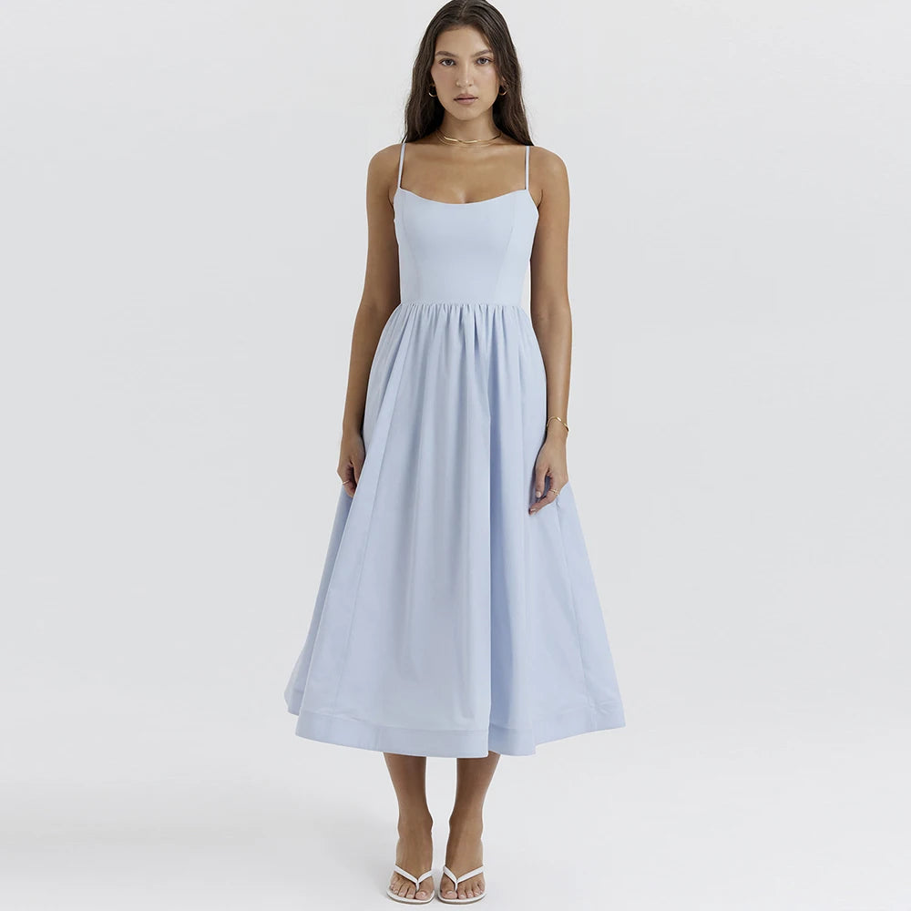 Suninheart Summer White Midi Beach Dress Elegant Spagehtti Strap a Line Wedding Guest Dress Casual Women Clothing 2023