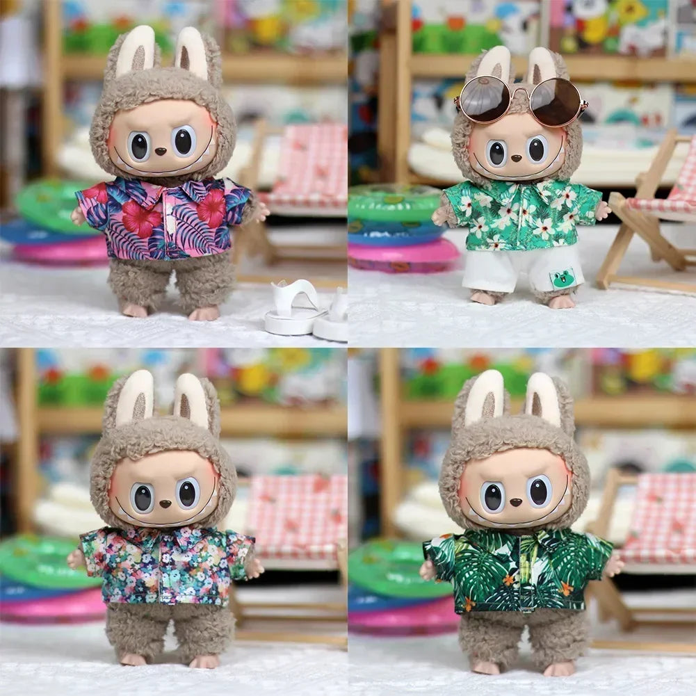 17cm Mini Plush Doll's Clothes Outfit Accessories for Korea Kpop Exo Labubu Idol Flower Shirt Leather Jacket Skirt Clothing Gift