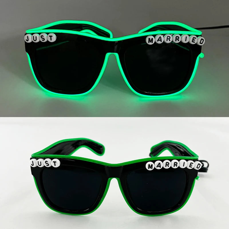 White Just Married LED Luminous Glasses Heart Shaped EL Neon Decorative Glasses Engagement Wedding Bridal Shower Props