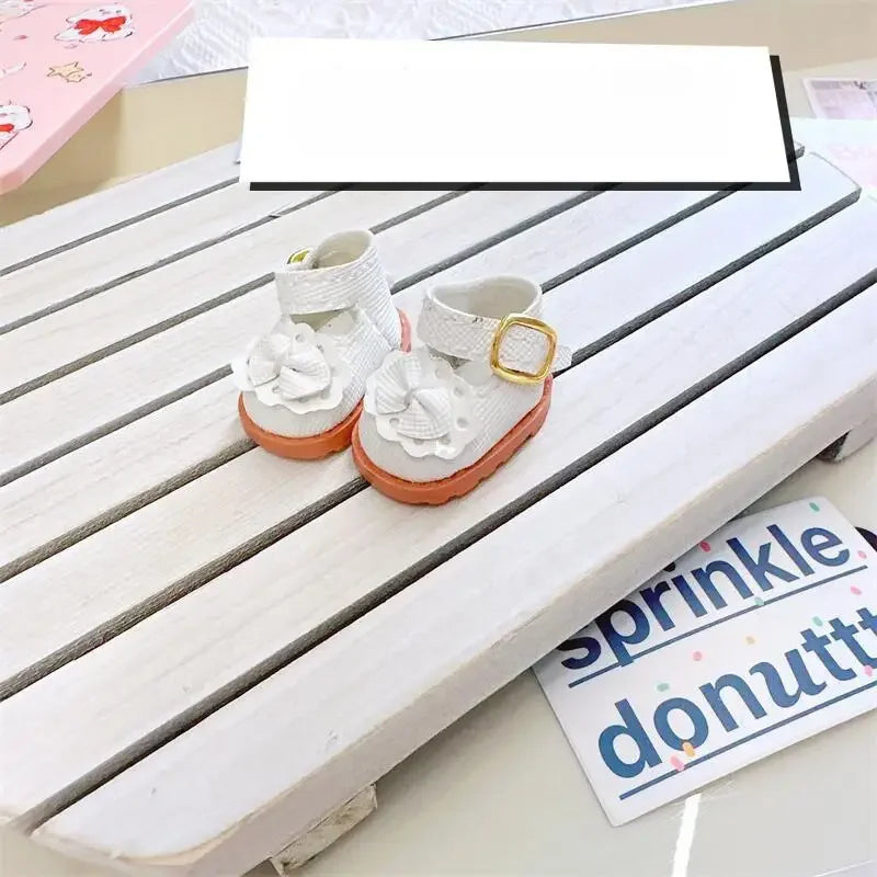 10Cm Cotton Doll Shoes for 17cm Labubu Pink and White Black Princess Small Leather Shoes Plush Toy Accessories Baby Shoes