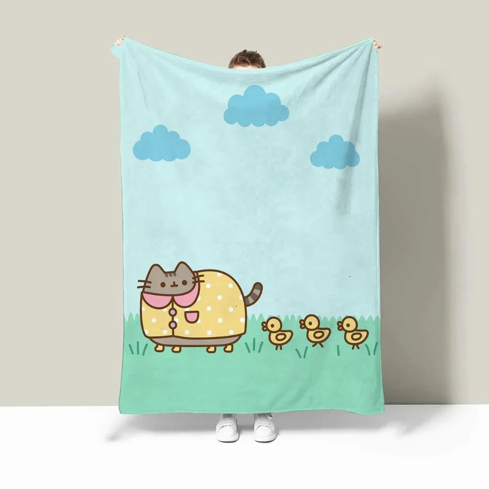 Pusheens Large Blanket King Size Throw Blanket for Sofa Luxury Bedding Hairy Blankets for Bed Fluffy Soft Blankets Characters