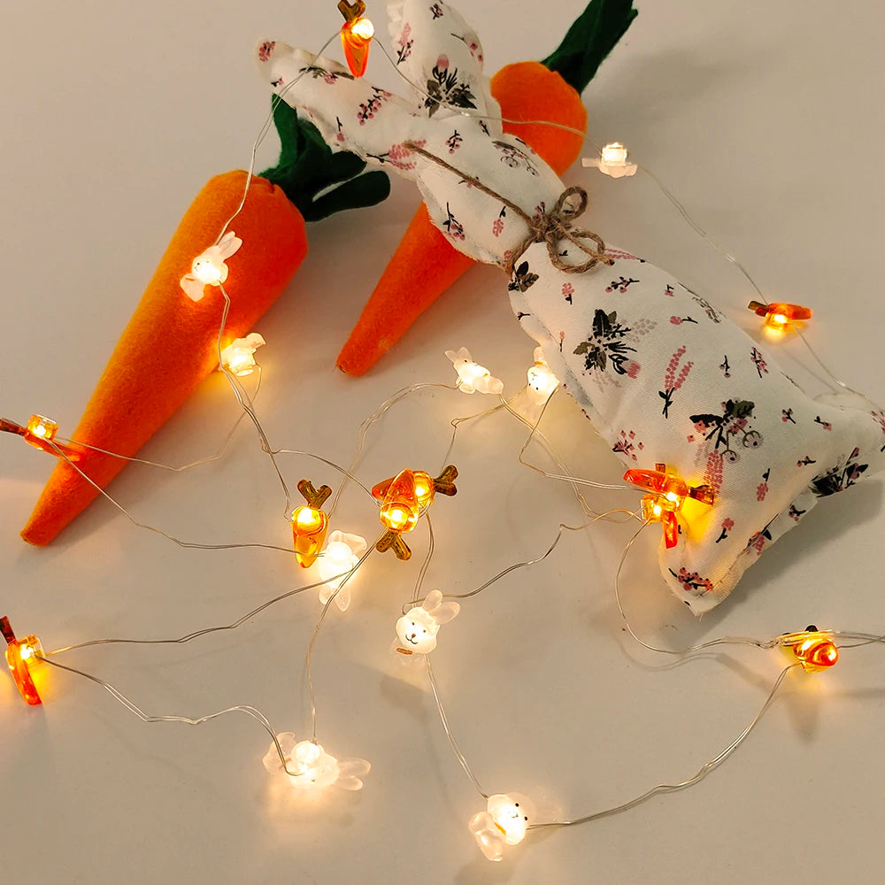 2M 20Leds Easter Fairy Light String Easter Eggs Rabbit Carrot Led Lights for Home Garland Diy Light Happy Easter Decoration 2025