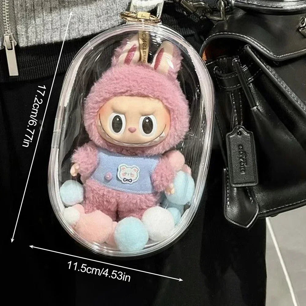 For Labubu V1 V2 Protective Acrylic Case Shell Transparent Portable Cable Organizer Box Thickened Doll Bag Keychain Bags