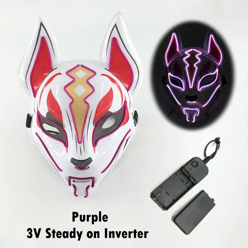 Glowing Halloween Party El Face Mask Japanese Anime Character Cosplay Led Clothing Fox Face Mask for Parties