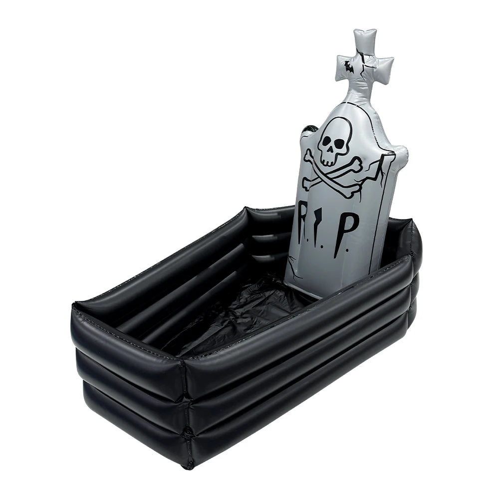 1pcs Inflatable Skeleton Tombstone Ice Bar PVC Coffin Prop Suitable for Halloween Decorations and Festival Atmosphere Decoration