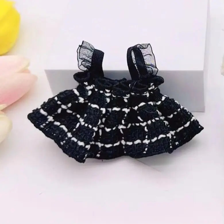 Doll Clothes Outfit Accessories Labubu Clothes Designer Black and White Plaid Dress Set DIY Mini Dolls Clothing Girl Gift
