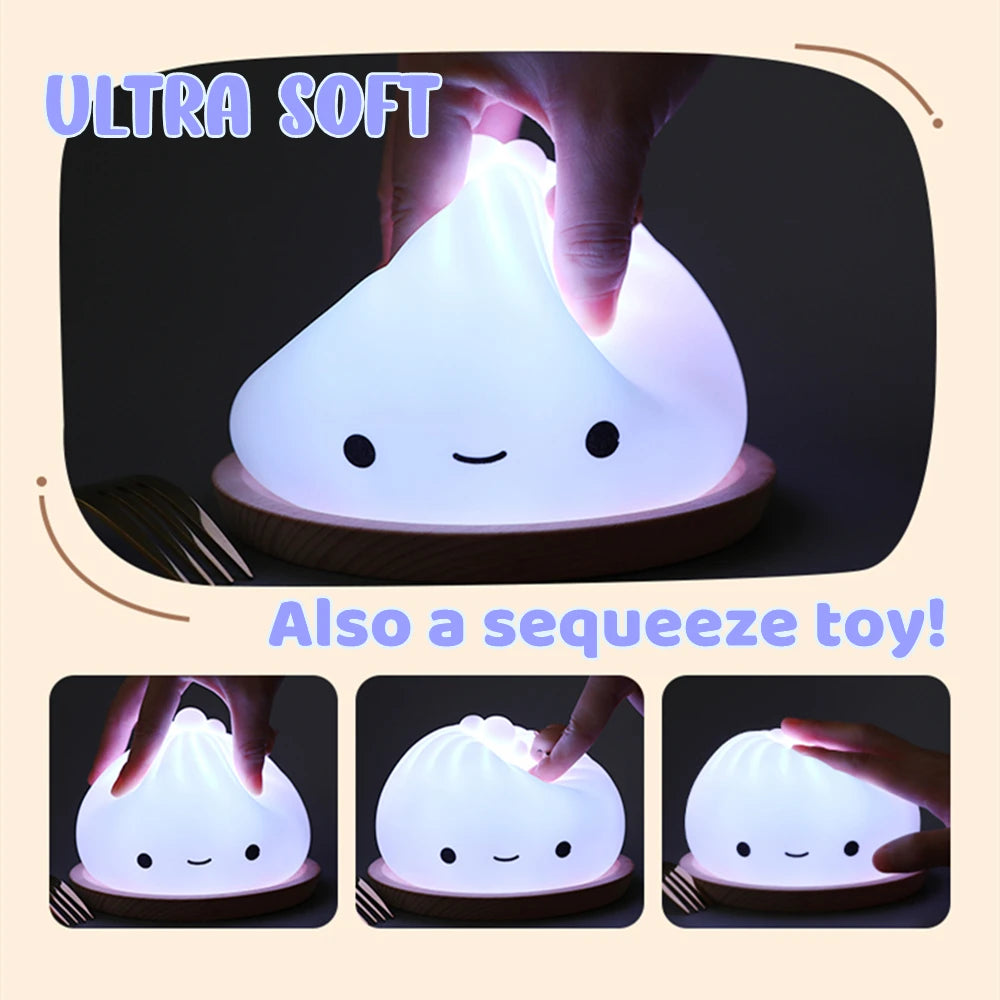 Cute Dumpling Night Light Dumpling Bun Lamp for Kids Rechargeable Silicone Nursery Lamp 7Colors Bedside Lamp for Bedroom Camping
