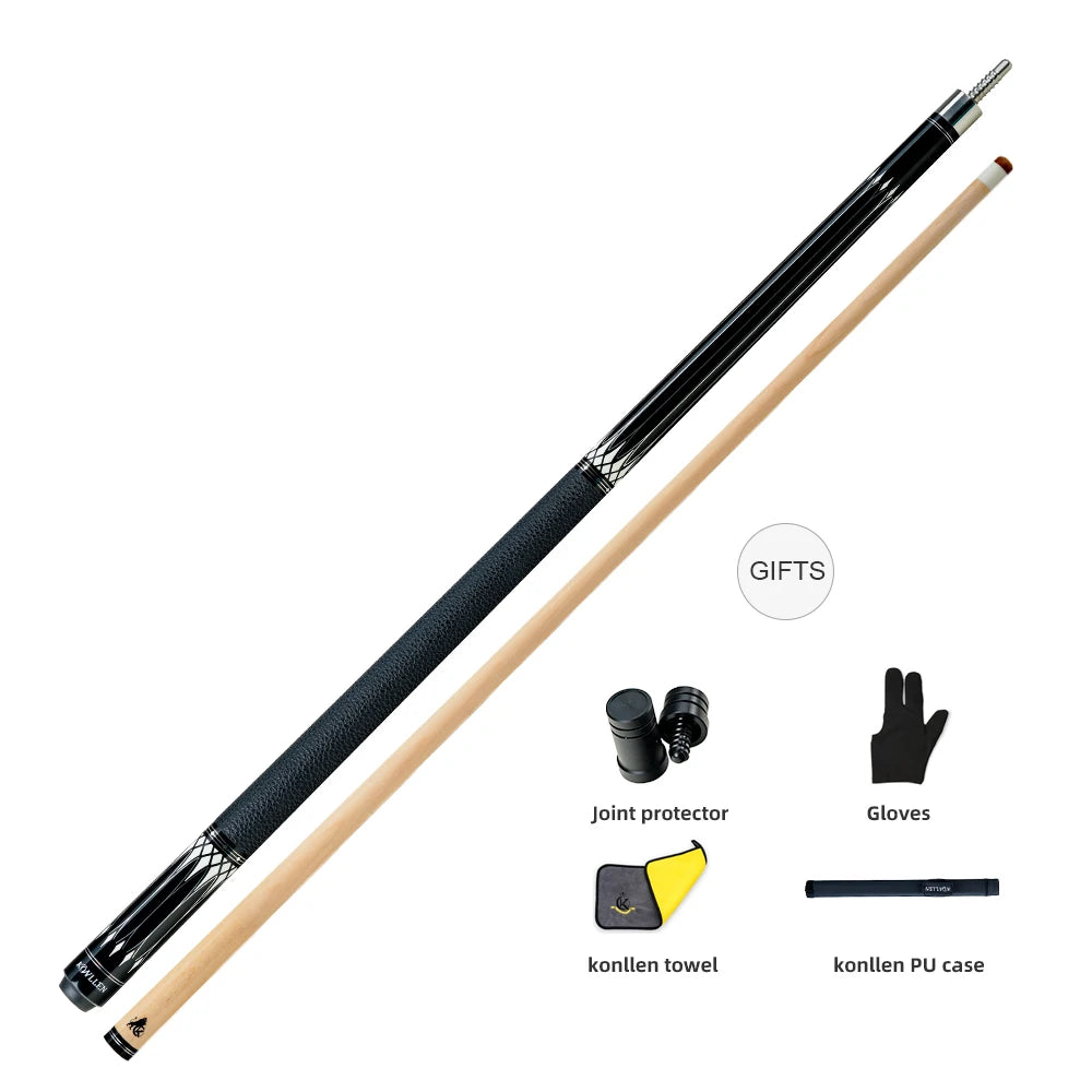 KONLLEN KL-B3/B4 Pool Cue Stick With 12.5mm Tip Carbon Maple Shaft 3*8/8 Joint Leather Grip Professional Taper for Billiard Cue