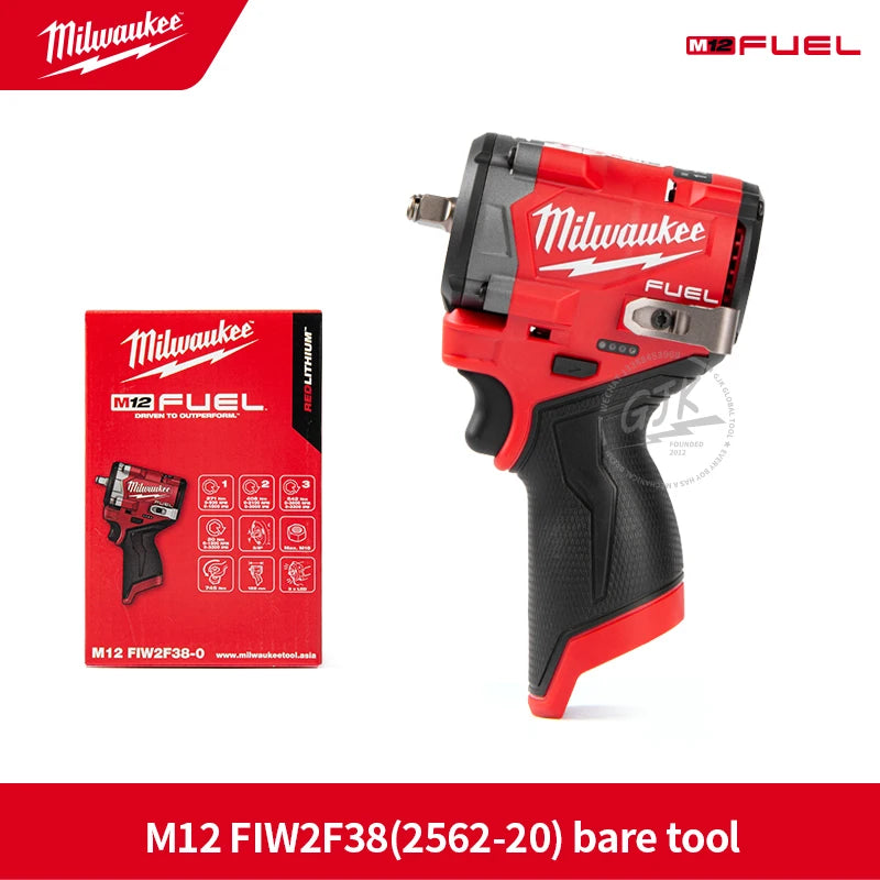 Milwaukee M12 FIW2F12 2563-20 M12 FIW2F38 2562-20 M12 FUEL 12V 1/2" 3/8" Stubby Impact Wrench - Bare Tool