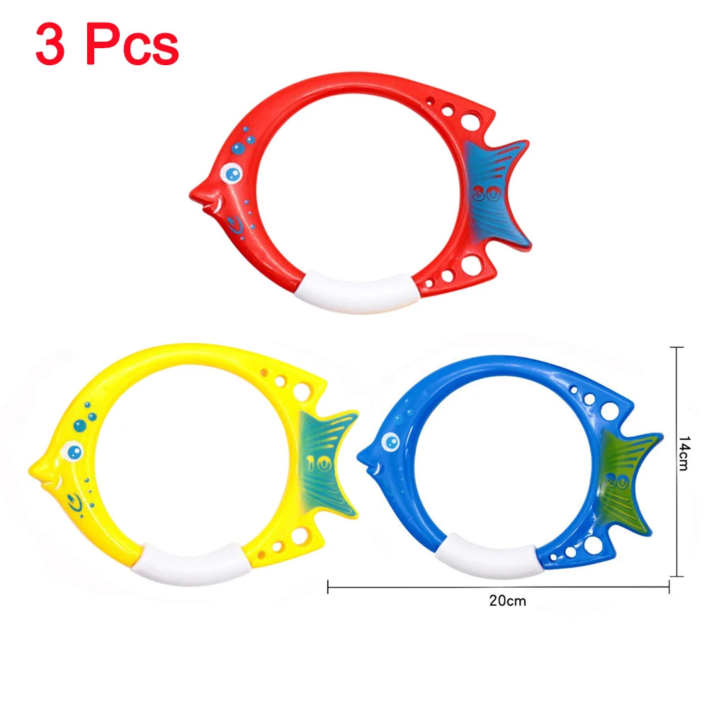 3/4Pcs Diving Game Toys Set Swimming Pool Throwing Toy Dive Swim Rings Circle Underwater Kids Summer Gift Beach Pool Accessories