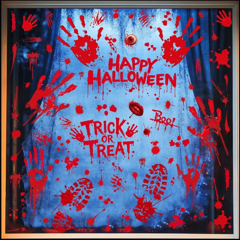 Halloween Decorations Window Stickers Reusable Bloody Handprint Footprint Horror Sticker Scary Realistic Tattoo Stickers Decors
