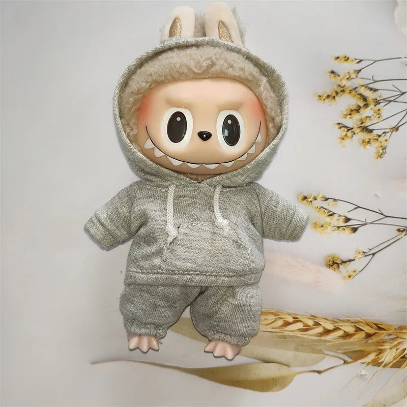 17cm Labubu Doll's Clothes the Monster Outfit Accessories Clothing DIY Kids Gift Girls Hooded Sweatshirt Pants Shoes White E25V