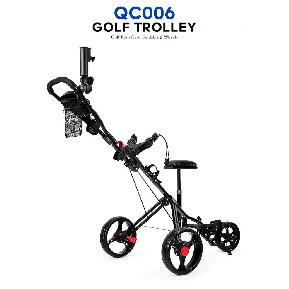 PGM Golf Cart 3 Wheels, Golf Bag Cart Foldable, With Cup Holder With Seat, Compact Golf Pull Car
