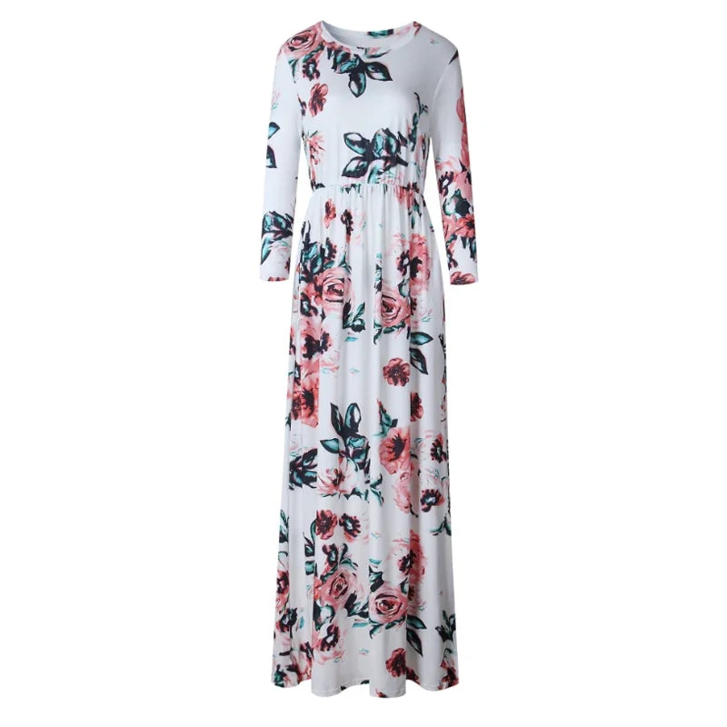 Women Summer Floral Print Maxi Dress 2024 LOOSE White Boho Beach Dress Women Vintage Evening Party Long Dress Vestidos Female