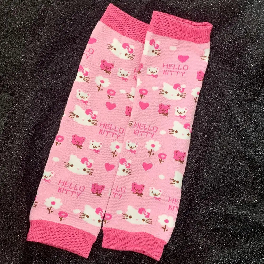 Sanrio Kawaii Hello Kitty Arm Cover Pink Kt Cat Arm Warmer Punk Cute Knitted Arm Sleeves Fingerless Gloves for Women Girls Gift