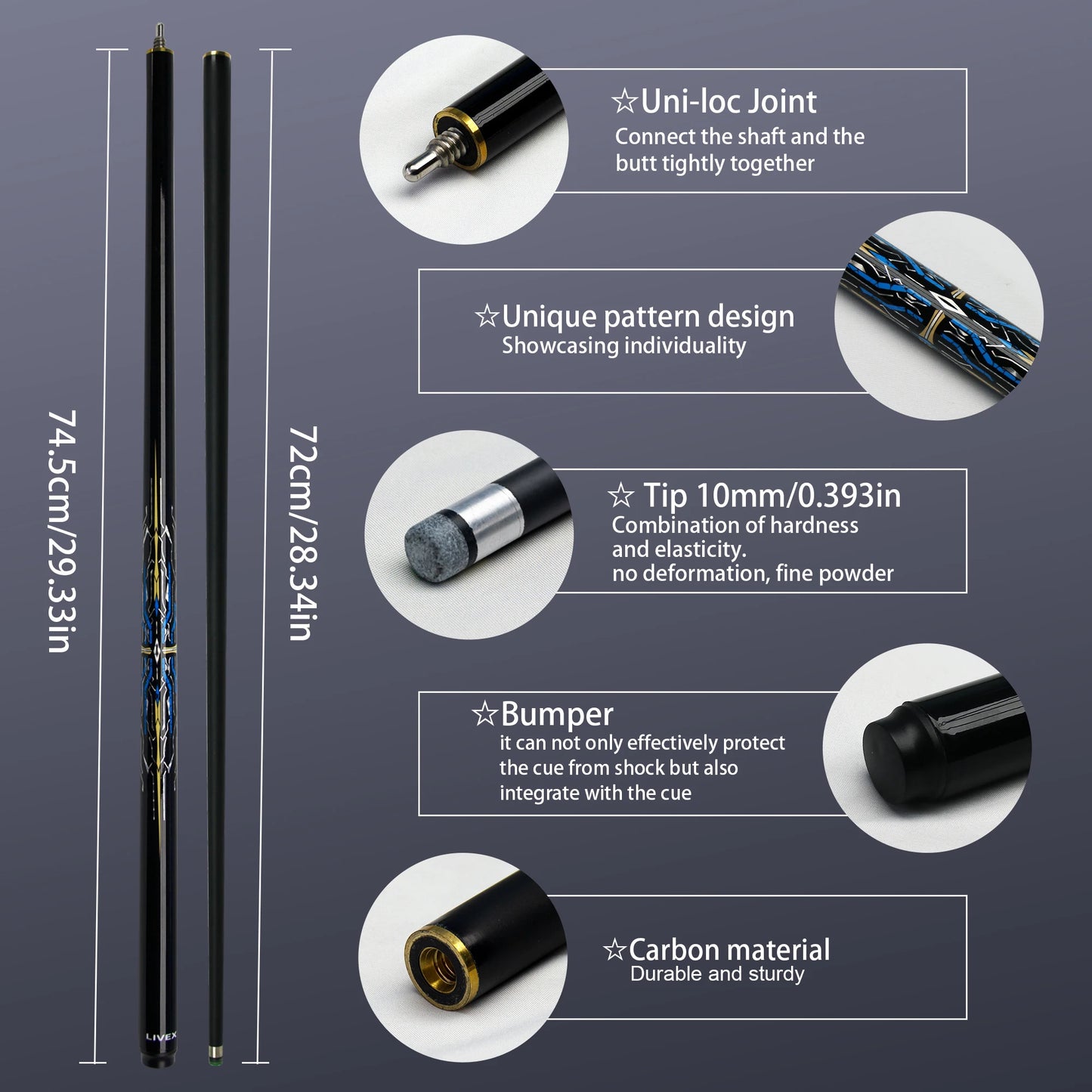 Professional Chinese Snooker Pool Cue Stick 10mm Carbon Fiber Blue Mechanical Ideal for Competitive Gifts Billiards Accessories