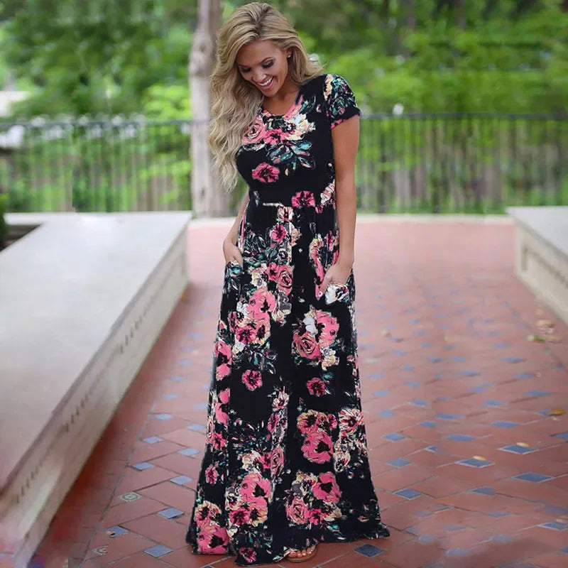 Women Summer Floral Print Maxi Dress 2024 LOOSE White Boho Beach Dress Women Vintage Evening Party Long Dress Vestidos Female
