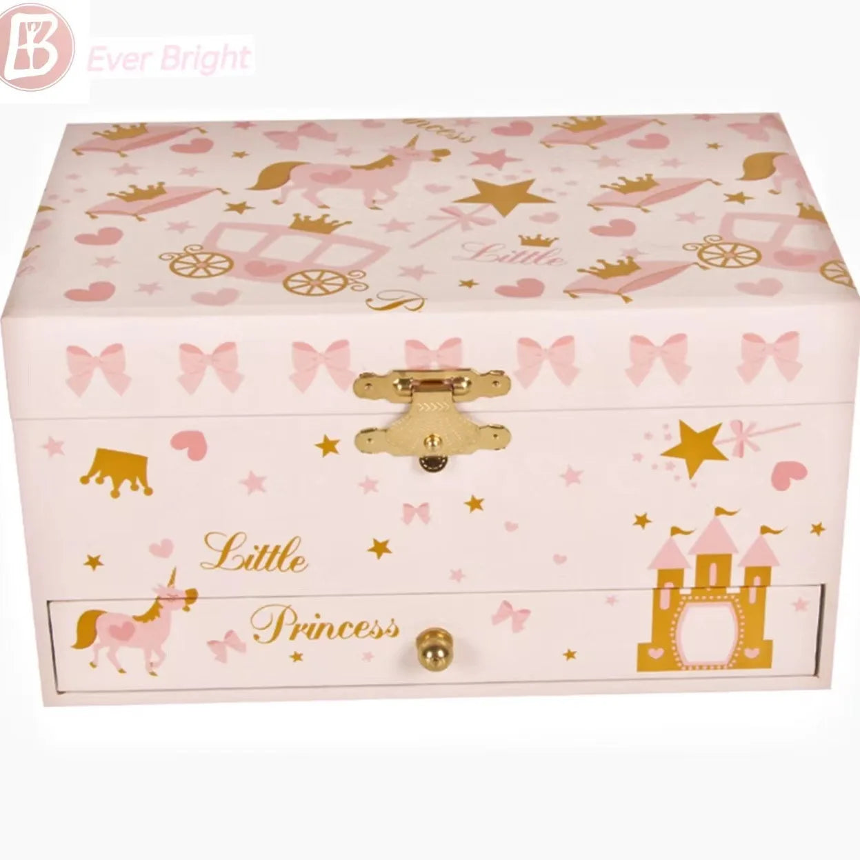 7-Inch White Castle White Horse Music Box Makeup Mirror Jewelry Storage Box Children's Day Christmas Gift Girl Birthday Gift