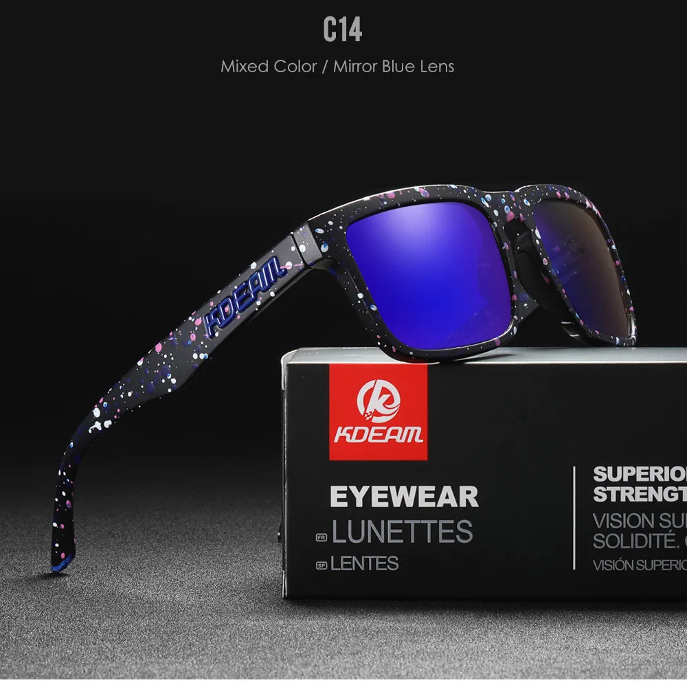 KDEAM Men's Polarized Sunglasses Fishing Lifestyles Mirrored Color Blocking Sun Glasses Women Legend Square Sunglass With Box