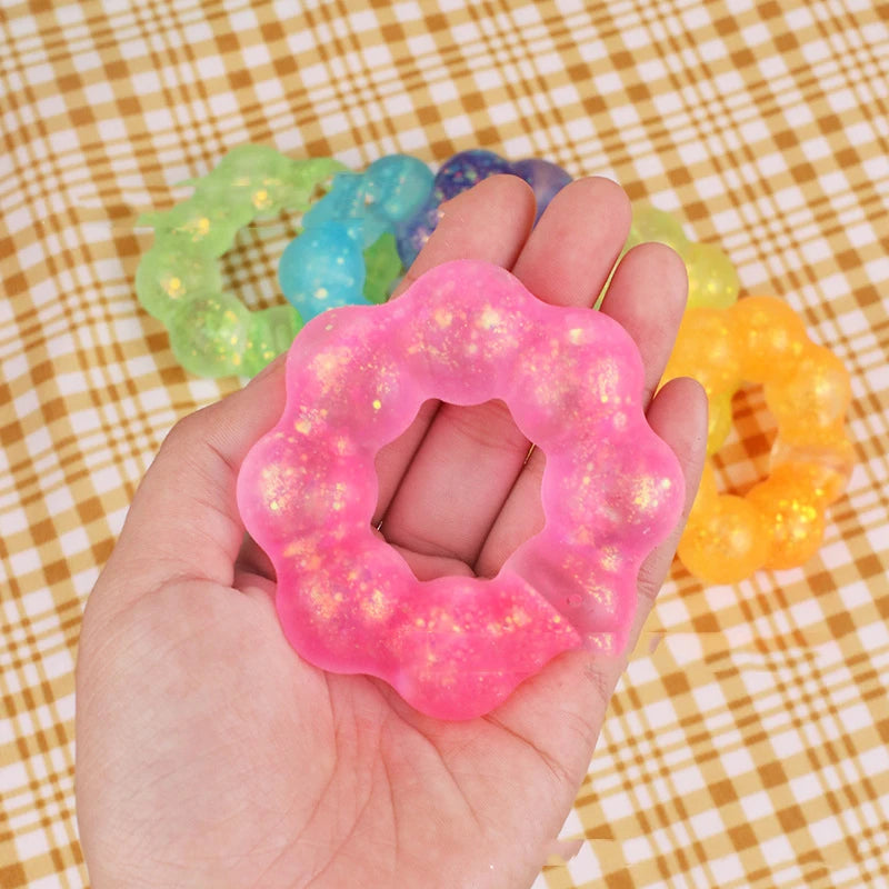 1 Pcs TPR Crystal Garland Transparent Donut Color Bracelet Squeeze Ball Decompression Vent Pinch Pull Kids Girl Toy Pendant Gift