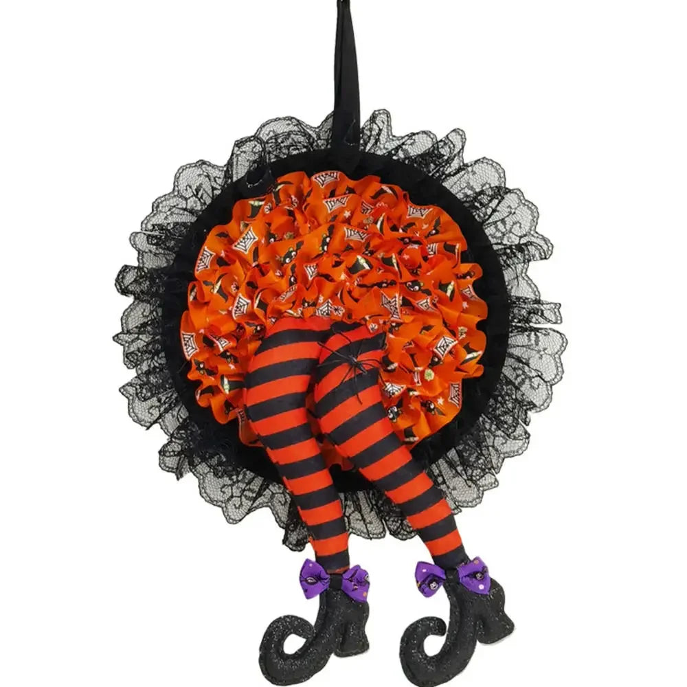 Halloween Wreath With Led Lights Door Hanging Decoration Pumpkin Witch Hat Leg Wreath Carnival Party Gifts Home Halloween Decor