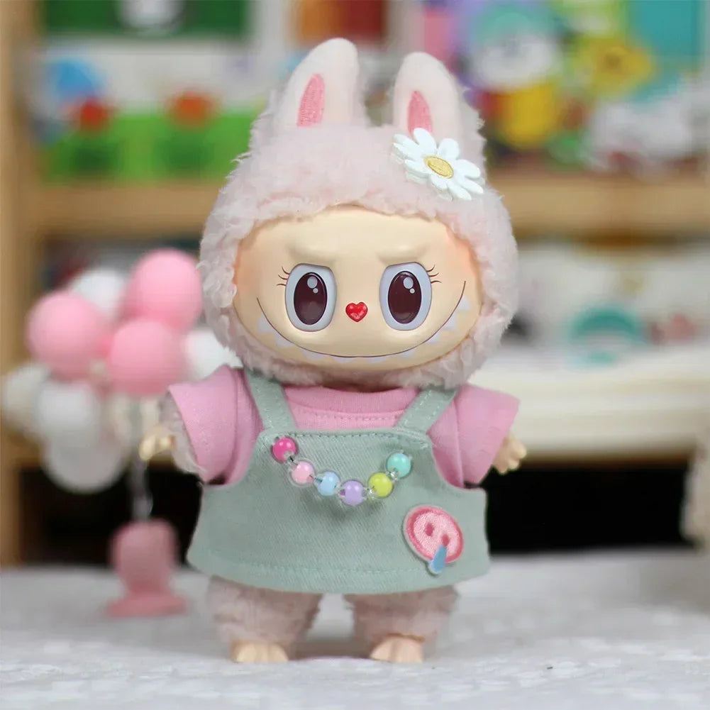 17cm Mini Plush Doll's Clothes Outfit Accessories for Korea Kpop Exo Labubu Idol Flower Shirt Leather Jacket Skirt Clothing Gift