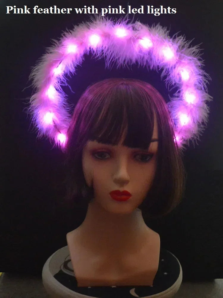 Women Girl LED Glow Light Up Angel Feather Wing Fairy Wings Props Birthday Wedding Party Christmas Halloween Costume Cosplay
