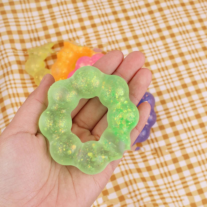 1 Pcs TPR Crystal Garland Transparent Donut Color Bracelet Squeeze Ball Decompression Vent Pinch Pull Kids Girl Toy Pendant Gift
