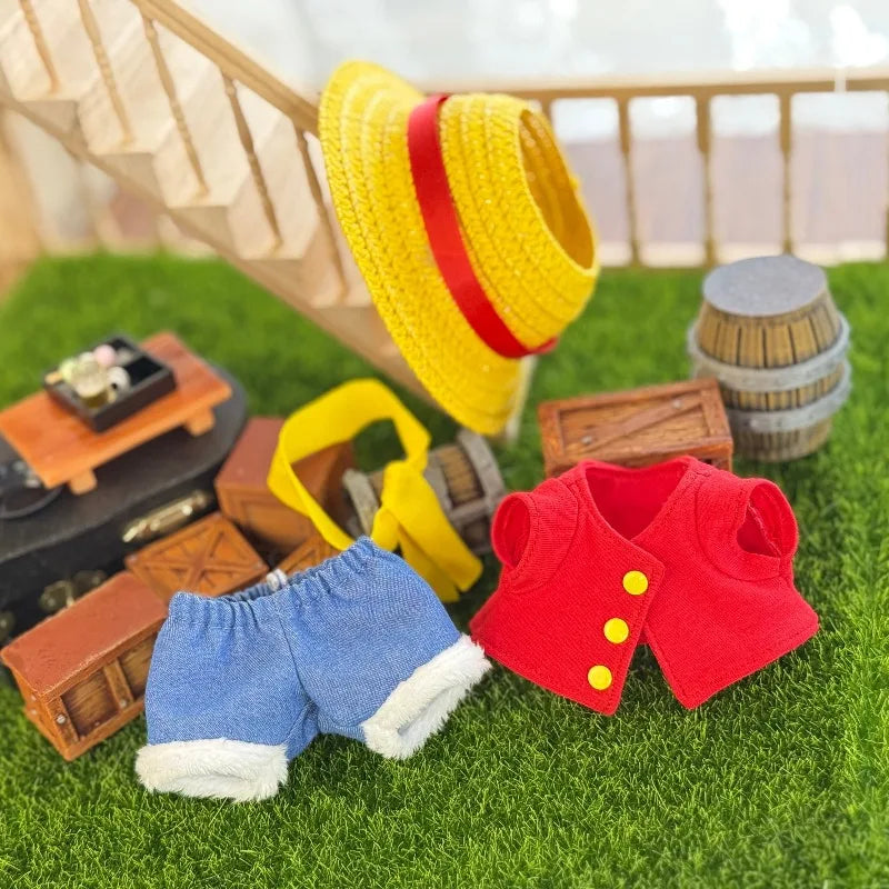 New Labubu Doll Clothes Cartoon Chopper Hat Backpack Luffy Straw 4-Piece Set Mini Plush Doll Clothing Fashion Doll Accessories