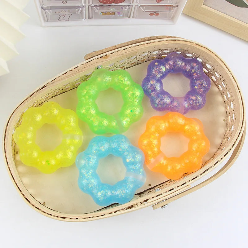 1 Pcs TPR Crystal Garland Transparent Donut Color Bracelet Squeeze Ball Decompression Vent Pinch Pull Kids Girl Toy Pendant Gift