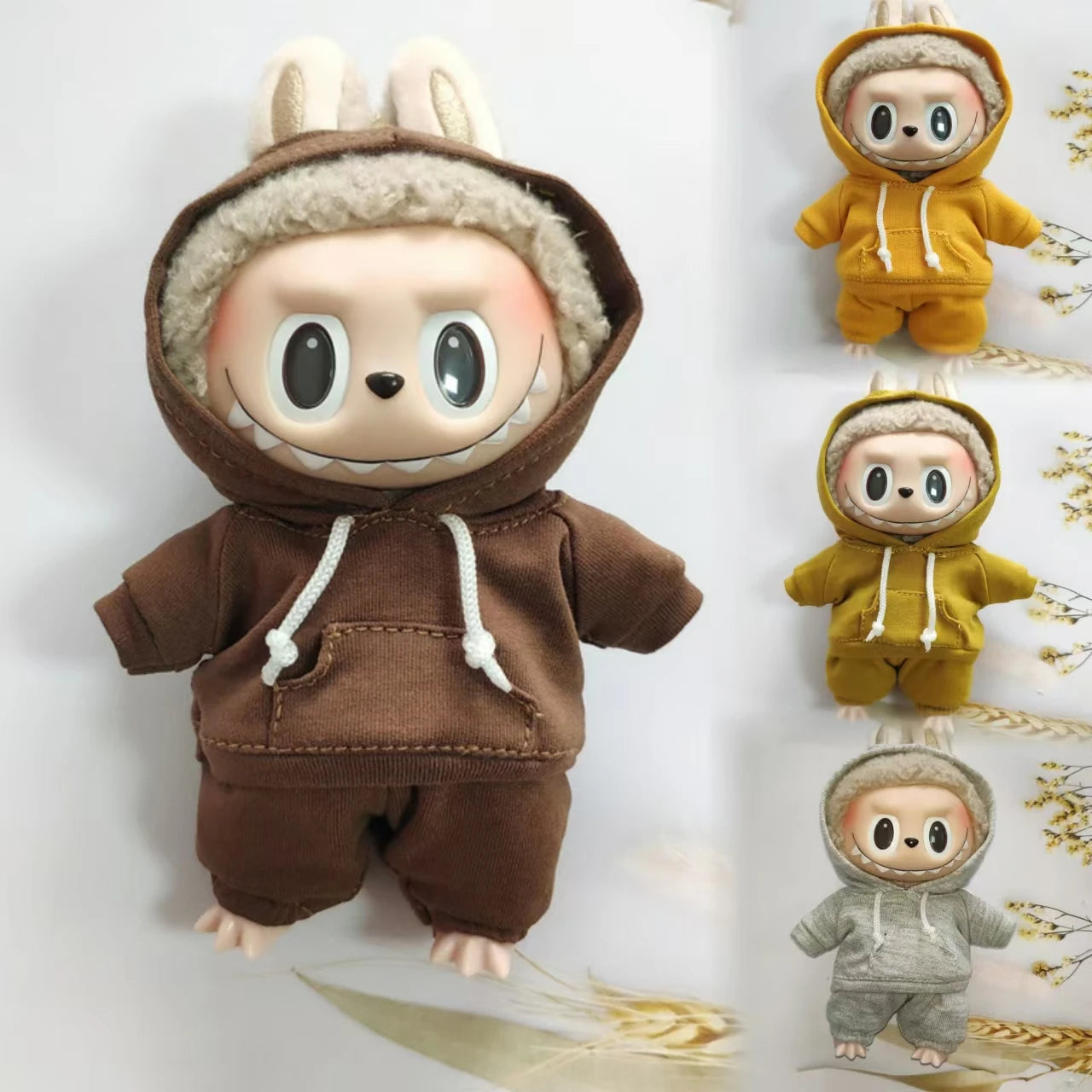 17cm Labubu Doll's Clothes the Monster Outfit Accessories Clothing DIY Kids Gift Girls Hooded Sweatshirt Pants Shoes White E25V