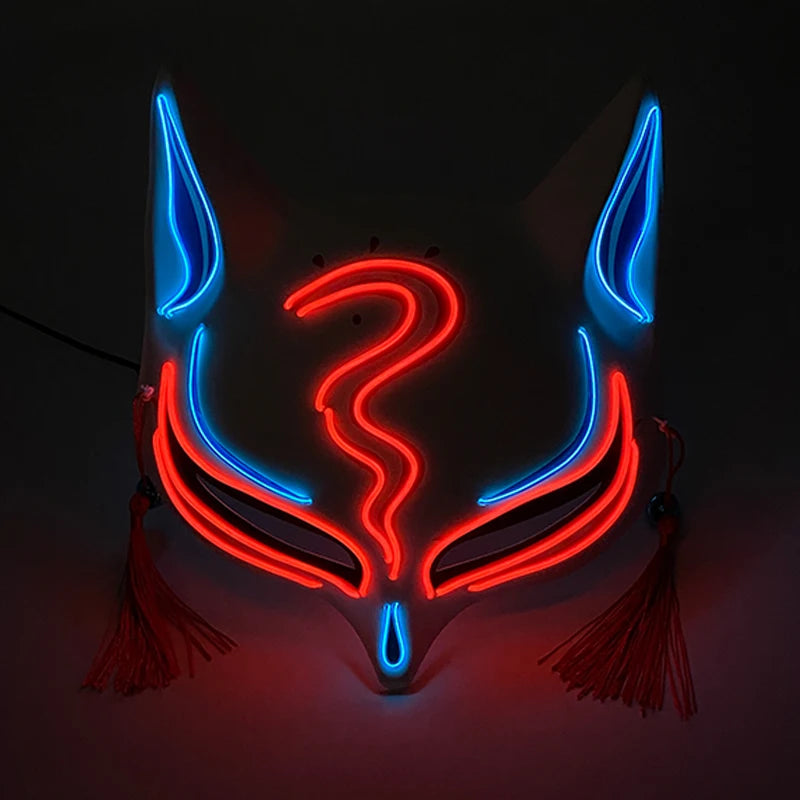 Holiday Light Up Neon Half Face Mask Flashing in Dark Fox Mask Halloween LED Luminous Fox Mask for Women Girl Cosplay Props