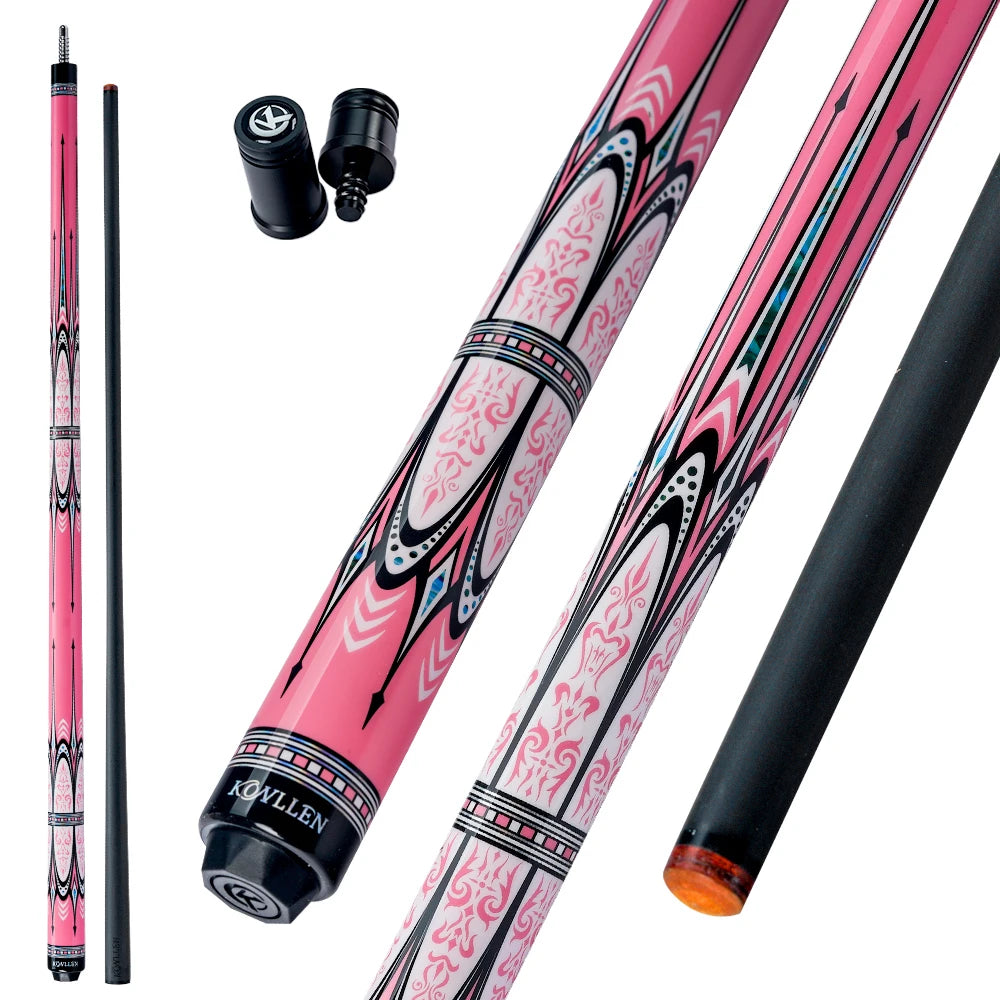 KONLLEN AK01F Carbon Fiber Pool Cue Stick With 12.5mm Tip Pink Cue Low Deflection 3/8*8 Pin Suitable for Woman for Billiard Cue