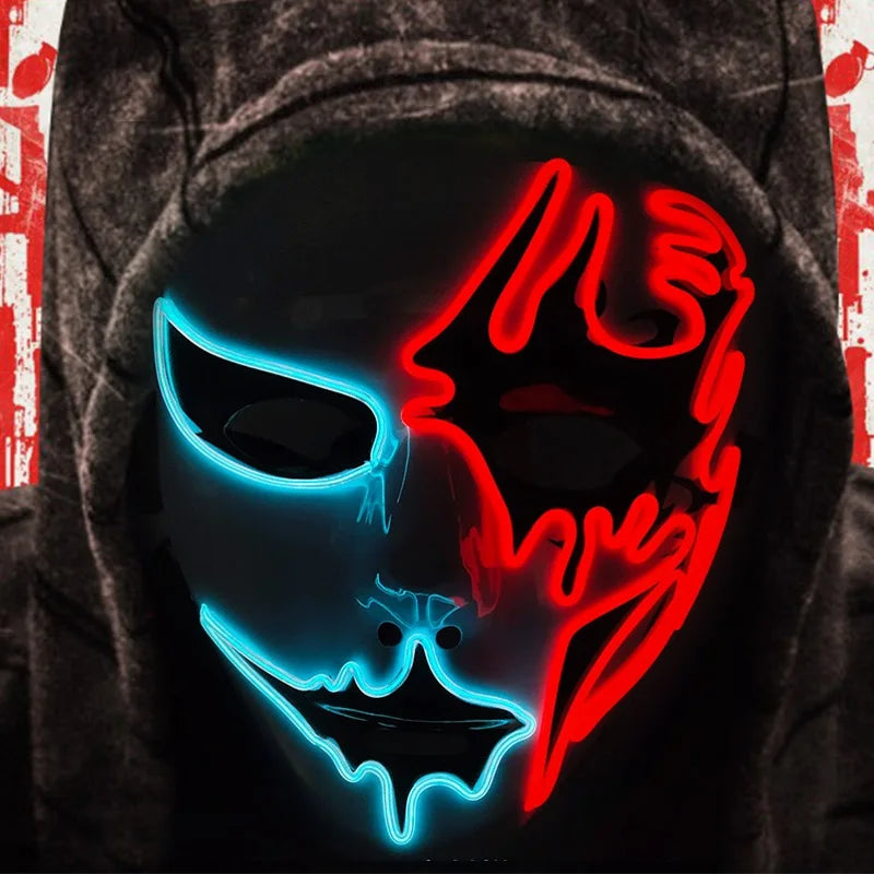 Shuffle Dance Mask Luminous Purge Mask Demon Slayer Glowing Masquerade Cosplay Mask for Halloween Horror Haunted House Props