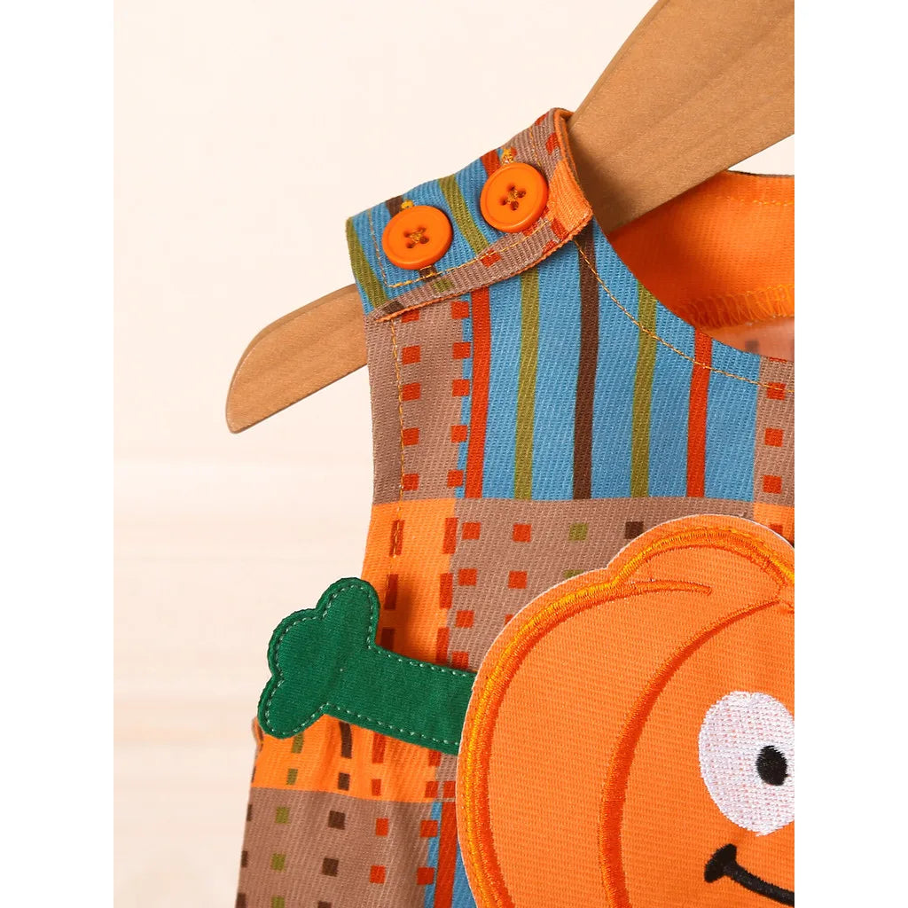 3-24Months Infant Baby Unisex Halloween Orange Cute Pumpkin Pattern Checkered Jumpsuit for Holiday Parties and Celebrations