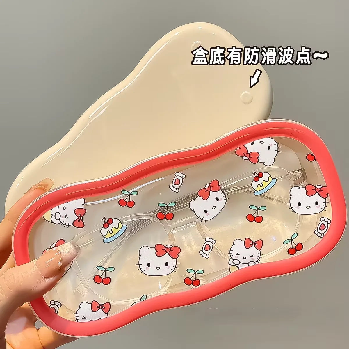 Hello Kitty Glasses Case Sanrio Storage Box Anime Kawaii Cartoon Transparent Wave Sunglasses Protective Case Gifts for Girls