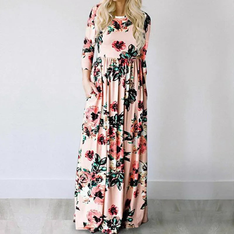 Women Summer Floral Print Maxi Dress 2024 LOOSE White Boho Beach Dress Women Vintage Evening Party Long Dress Vestidos Female