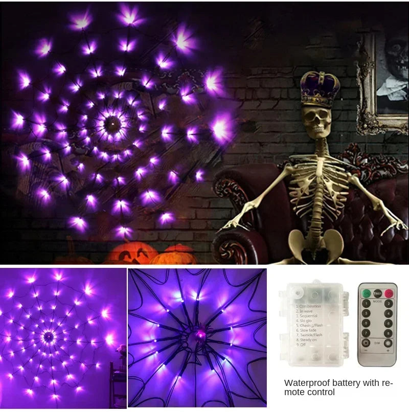 Halloween Party LED Light 70 LED String Ghost House Atmosphere Light Battery Powered Spider Web Lamp for Festival Party Decor